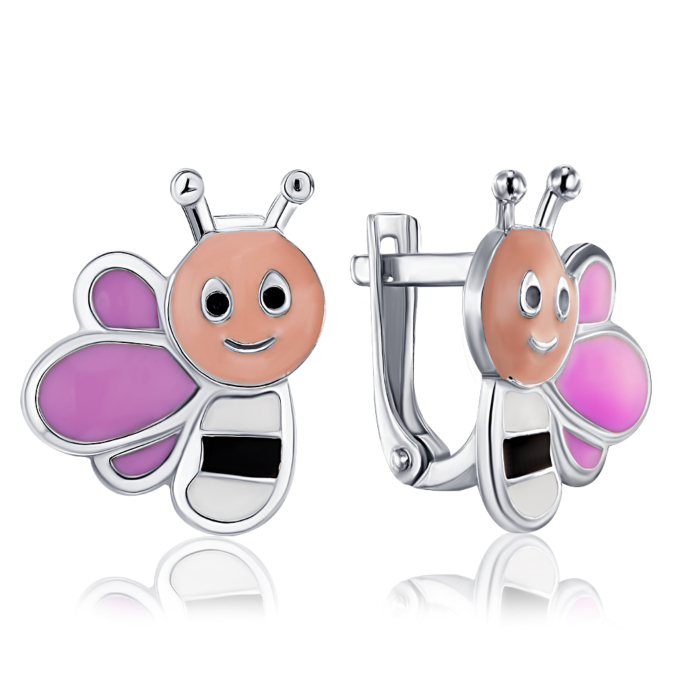 Серебряные серьги «Пчела» с эмалью. Артикул 40974-1/12/1/3852