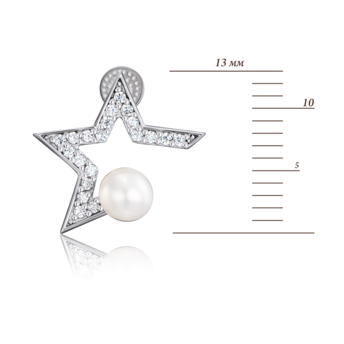 Срібні сережки з фіанітами та перлиною. Артикул 41017/12/1/2091