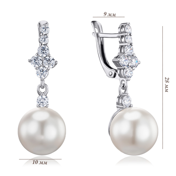 Срібні сережки з штучними перлами та фіанітами 41045/12/1/21382