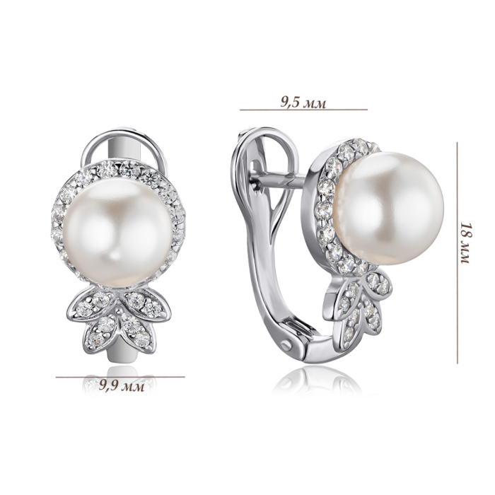 Срібні сережки з штучними перлами та фіанітами 41067/12/1/21400