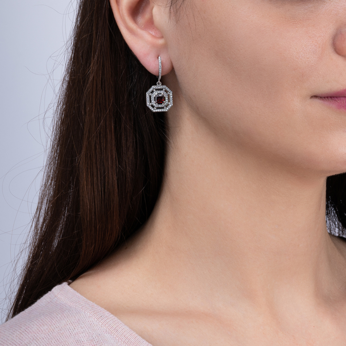 Серебряные серьги с грантом и фианитами. Артикул 41085/12/1/5052