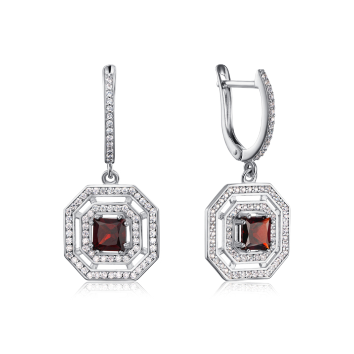 Серебряные серьги с грантом и фианитами. Артикул 41085/12/1/5052
