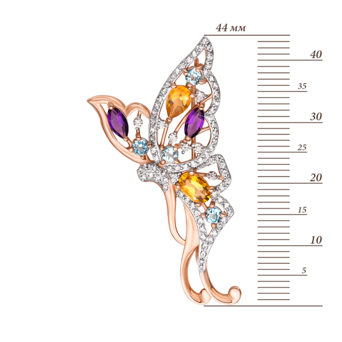 Золотая брошь с миксом полудрагоценных камней. Артикул 4111/01/1/5483