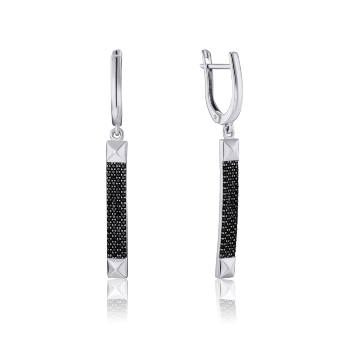 Серебряные серьги-подвески с фианитами. Артикул 41125/12/1/526
