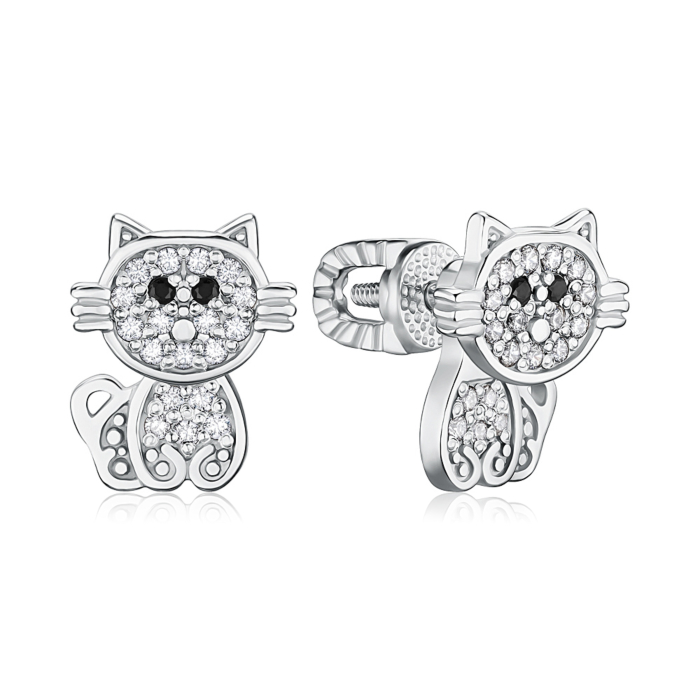 Серебряные серьги-джекеты Котики с фианитами 41140/12/1/3420