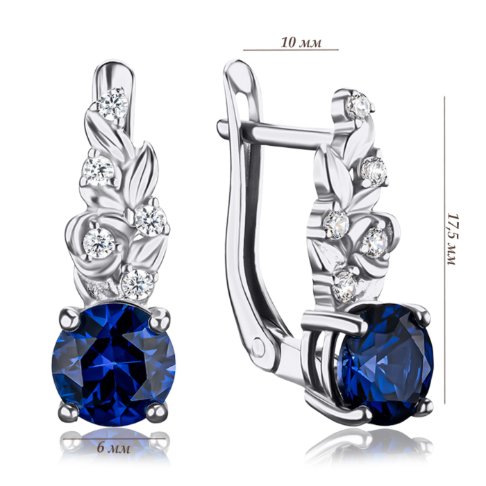 Срібні сережки з сапфіром та фіанітами 41148/12/1/3976