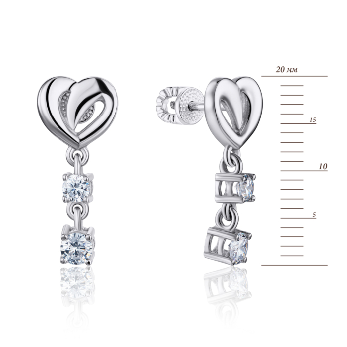 Себеряные серьги-пуссеты с фианитами. Артикул 41163/12/1/77