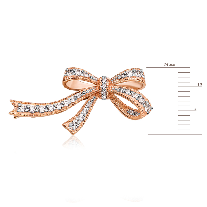 Золота брошка Бантик з фіанітами. Артикул 4117/01/1/117
