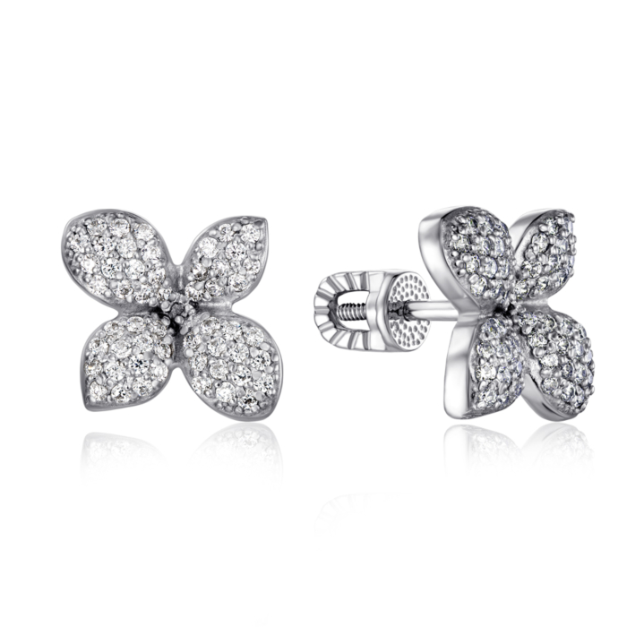 Серьги-пуссеты из серебра с фианитами. 41180/12/1/323