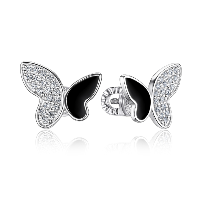 Срібні сережки з емаллю та фіанітами. Артикул 41216/12/1/4126