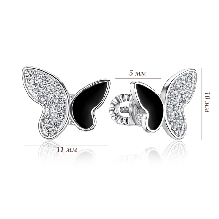 Срібні сережки з емаллю та фіанітами. Артикул 41216/12/1/4126