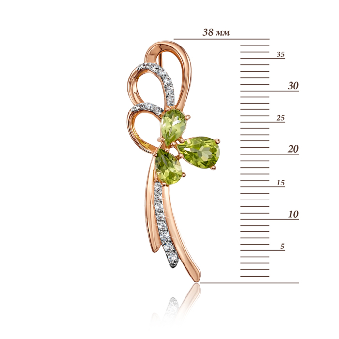 Золота брошка з хризолітом і фіанітами. Артикул 4123/01/1/5731