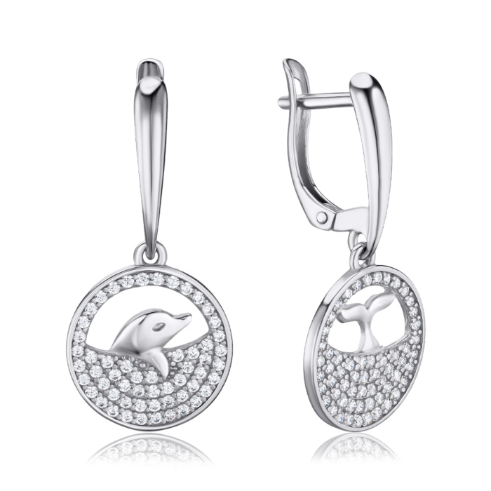 Срібні сережки "Дельфін" з фіанітами 41230/12/1/1