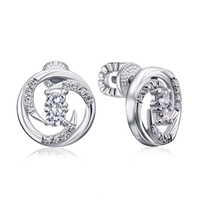 Серебряные пуссеты с фианитами. Артикул 41276/12/1/1870