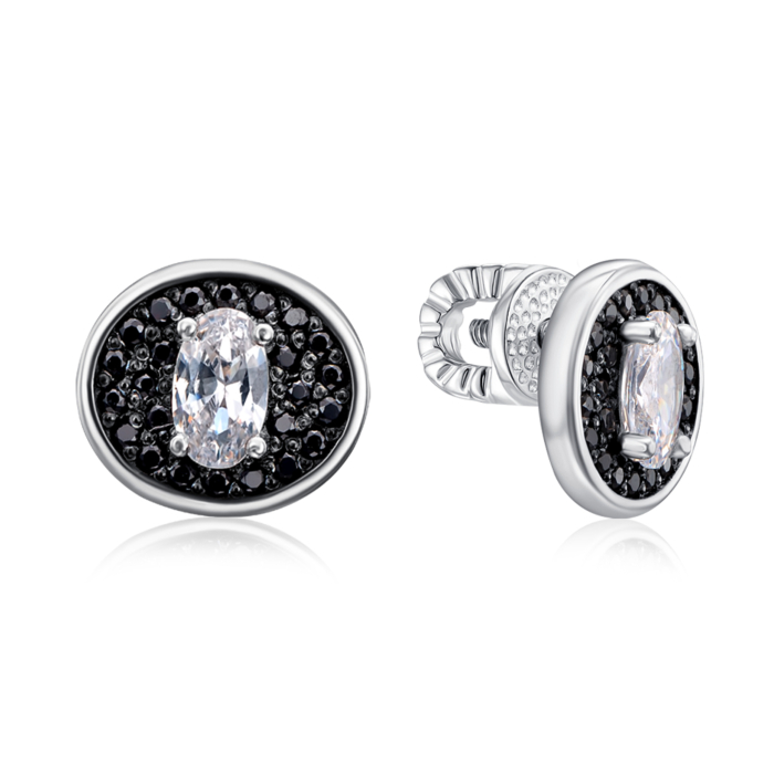 Серебряные пуссеты с фианитами. Артикул 41296/12/1/4299