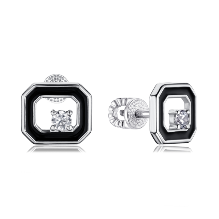 Серебряные серьги с эмалью и фианитом 41297/12/1/1088