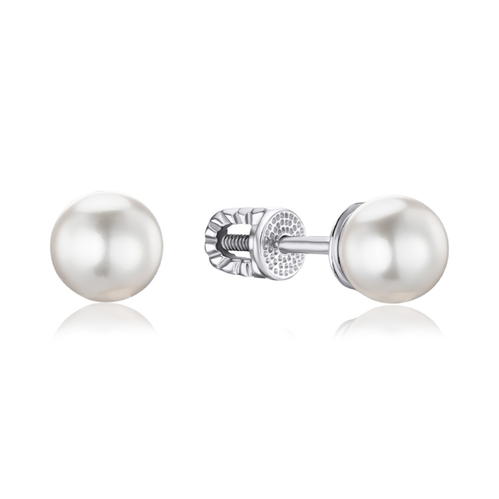 Серебряные серьги-пуссеты с искусственным жемчугом 41317/12/1/21384