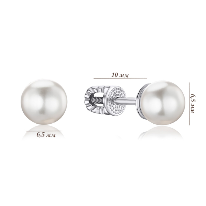 Серебряные серьги-пуссеты с искусственным жемчугом 41317/12/1/21384