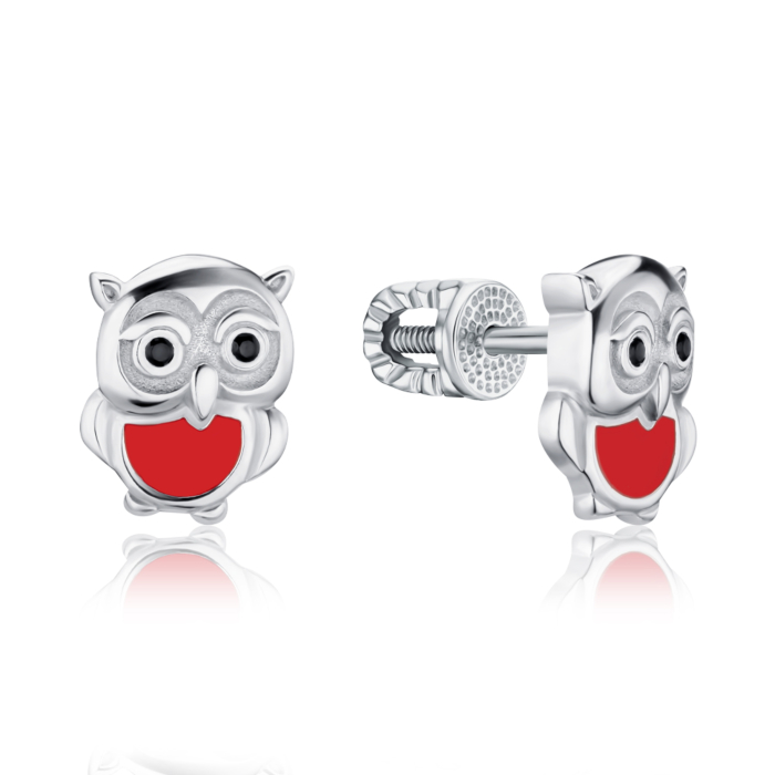 Серебряные серьги с эмалью  Сова 41322/12/1/4881