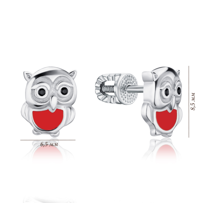 Серебряные серьги с эмалью  Сова 41322/12/1/4881