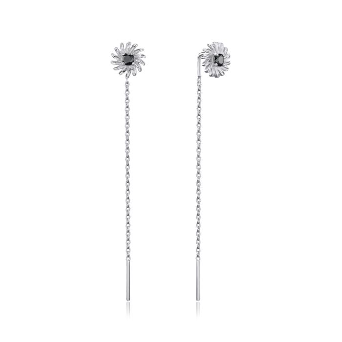 Срібні сережки протяжки з чорним фіанітом 41333/12/1/203