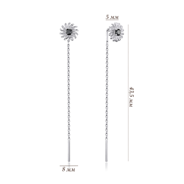 Срібні сережки протяжки з чорним фіанітом 41333/12/1/203