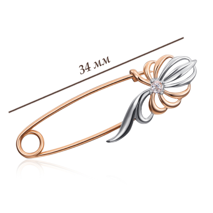 Золота брошка-булавка з фіанітами. Артикул 4139/01/1/17