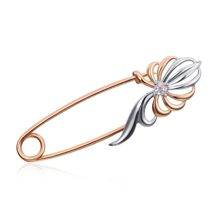 Золота брошка-булавка з фіанітами. Артикул 4139/01/1/17