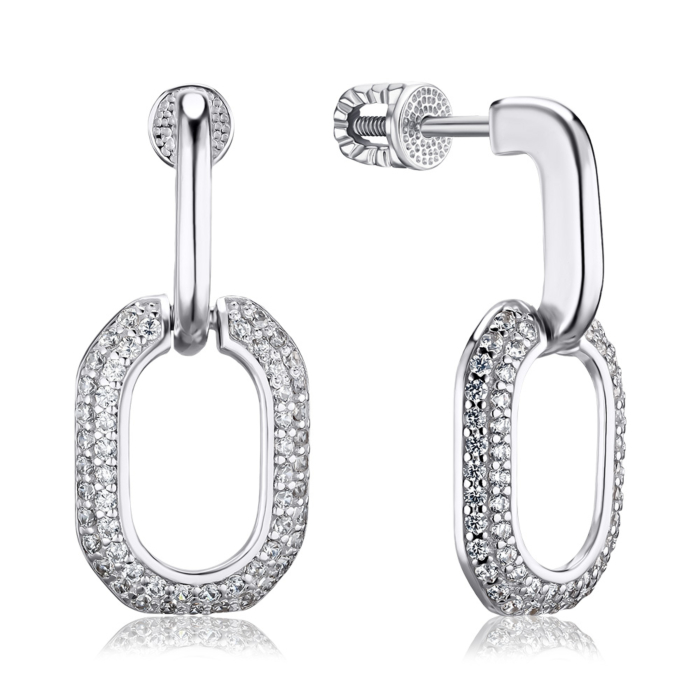 Серебряные серьги-пуссеты с фианитами 41392/12/1/1