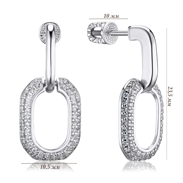 Серебряные серьги-пуссеты с фианитами 41392/12/1/1