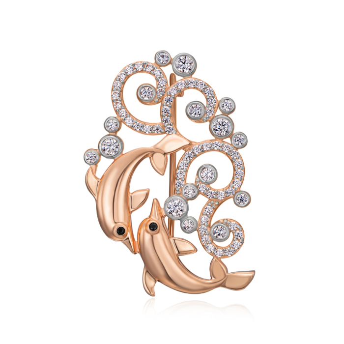 Золотая брошь с фианитами. Артикул 4142/01/1/4042