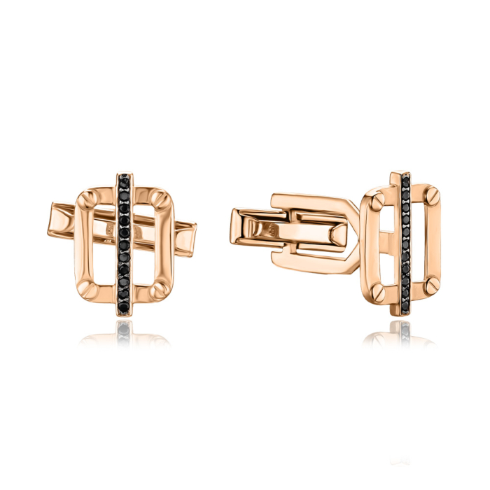 Золоті запонки з чорними фіанітами 4153/01/1/526