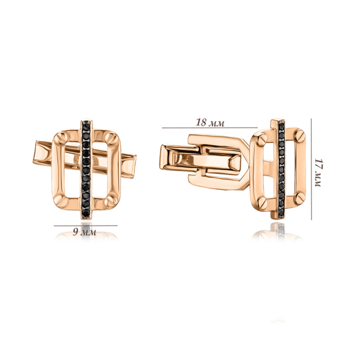 Золоті запонки з чорними фіанітами 4153/01/1/526