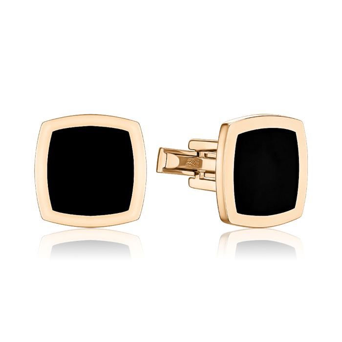 Золоті запонки з чорною емаллю 4165/01/0/389