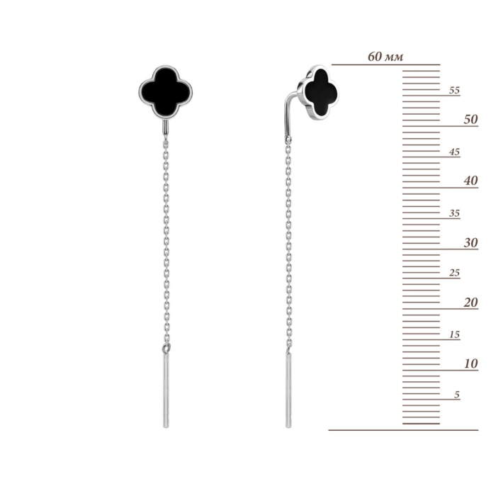 Срібні сережки-протяжки з емаллю. Артикул UG5453Спрот(б/з).Чор.Rh