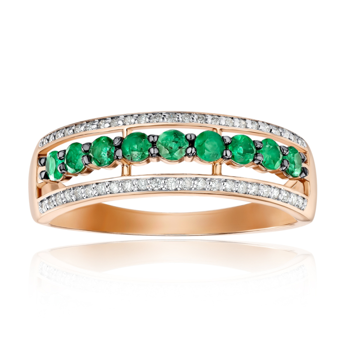 Золота каблучка зі смарагдами та діамантами. Артикул 500014/01/1/11859