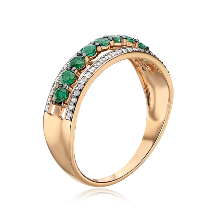 Золота каблучка зі смарагдами та діамантами. Артикул 500014/01/1/11859