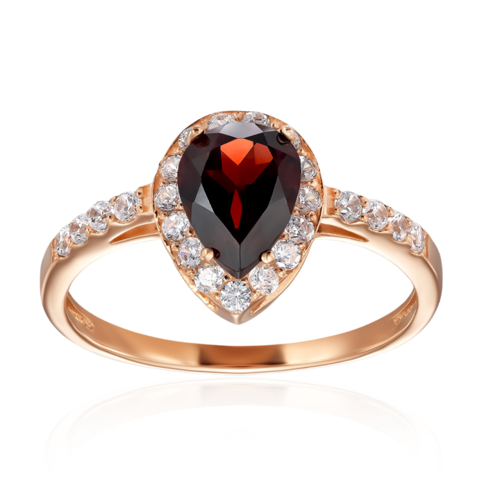 Золотое кольцо с гранатом и фианитами. Артикул 50186/01/0/7231