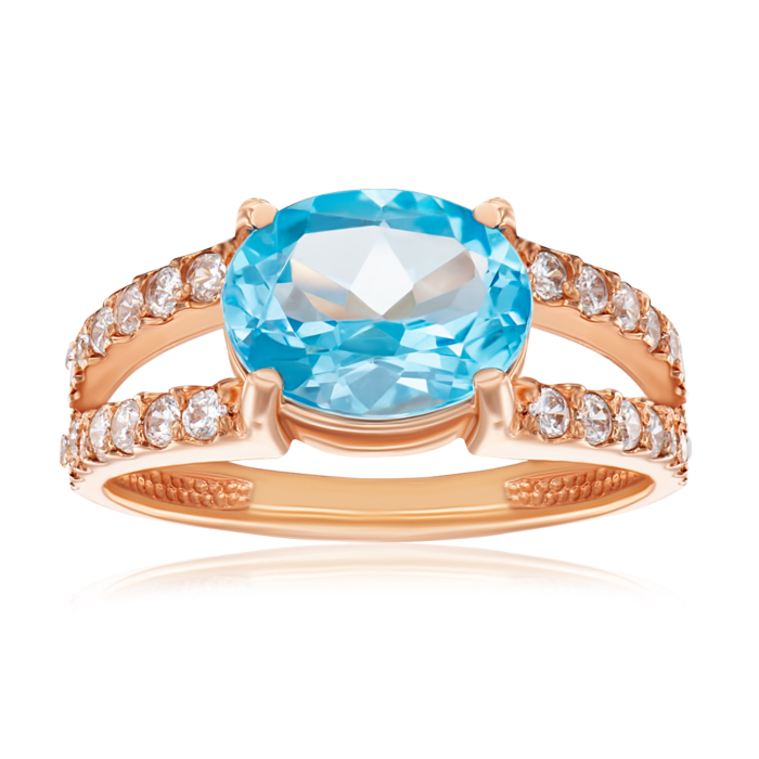 Золота каблучка з топазом і фіанітами. Артикул 50188/топ с