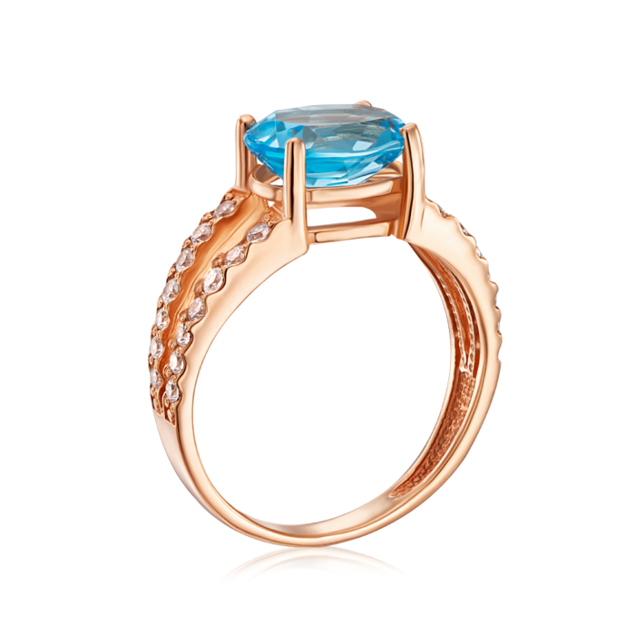 Золота каблучка з топазом і фіанітами. Артикул 50188/топ с