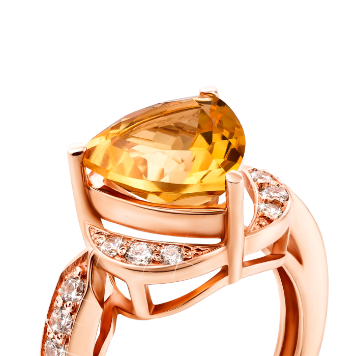 Золотое кольцо с цитрином и фианитами. Артикул 50189/ц сп