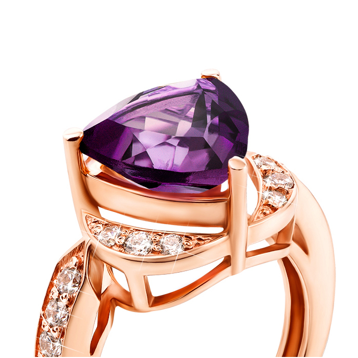 Золота каблучка з аметистом і фіанітами. Артикул 50189/01/0/5440