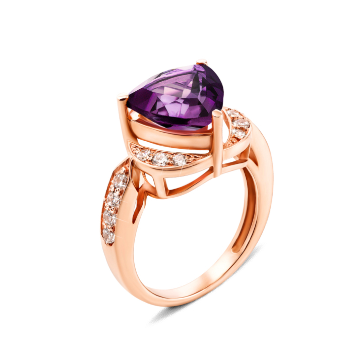 Золота каблучка з аметистом і фіанітами. Артикул 50189/01/0/5440