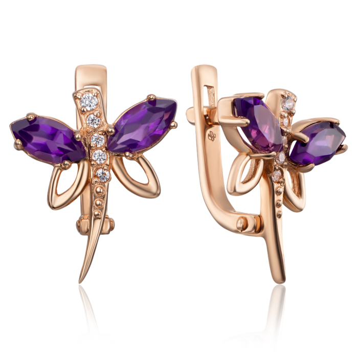 Золоті сережки з аметистом і фіанітами. Артикул 50207/01/0/5415 (50207/ам к)
