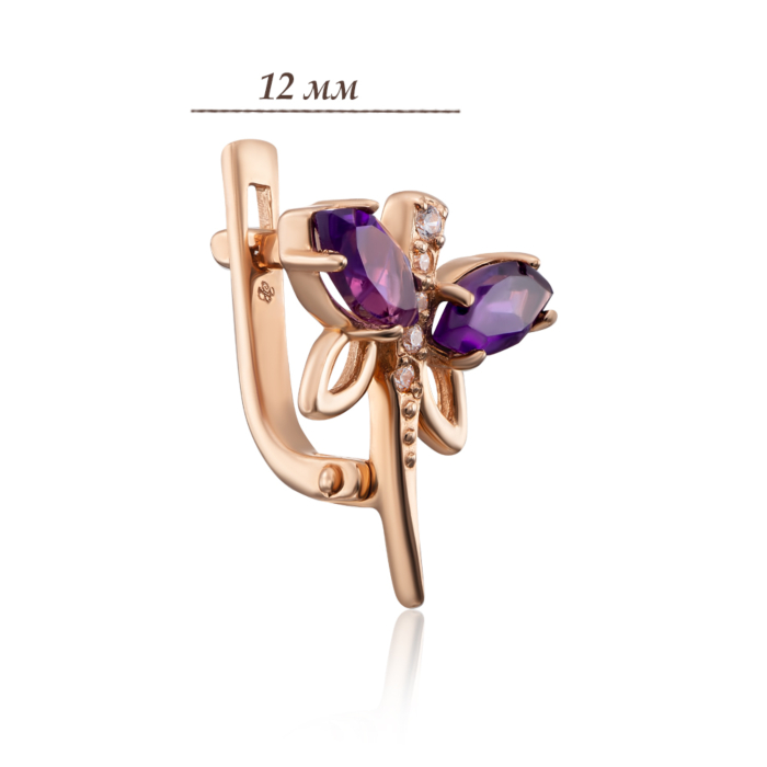 Золоті сережки з аметистом і фіанітами. Артикул 50207/01/0/5415 (50207/ам к)