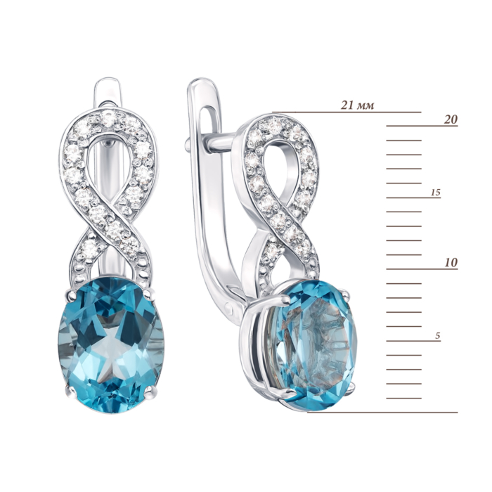 Золоті сережки з топазом і фіанітами. Артикул 50250/б топ к