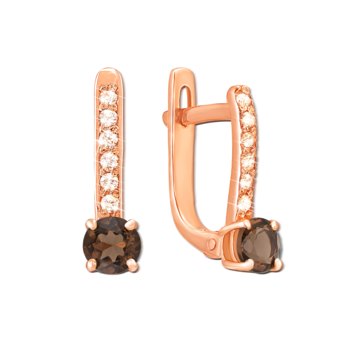 Золоті сережки з раухтопазом і фіанітами. Артикул 50251/раух к