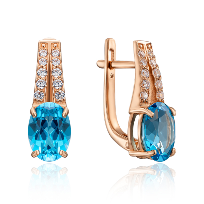 Золотые серьги с топазом и фианитами. Артикул 50253/топ к