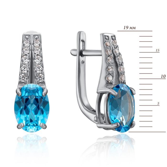 Золотые серьги с топазом и фианитами. Артикул 50253/б топ к