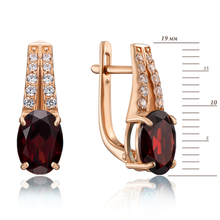 Золоті сережки з гранатом та фіанітами. Артикул 50253/гр к